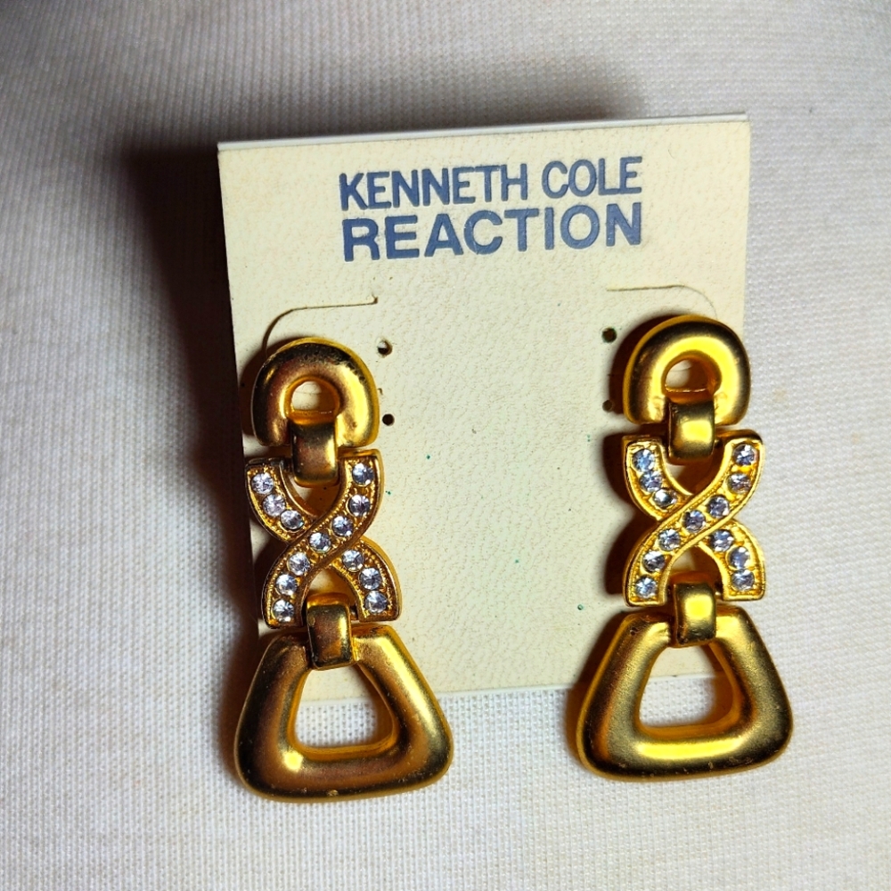 Kenneth Cole Reaction Matte Gold Infinity Earrings with Rhinestones
